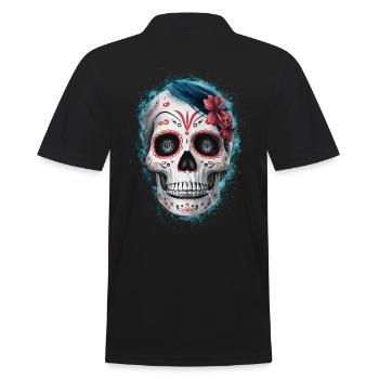 Tag der Toten / Sugar Skull / Weiblich / Blumen - Männer Poloshirt - Schwarz - Hinten - Kai (181cm)