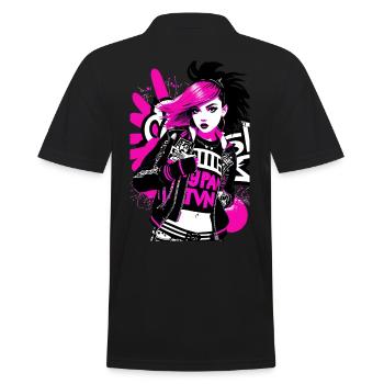 Urban Punk Straßenkunst mit neonpinken Akzenten - Männer Poloshirt - Schwarz - Hinten - Kai (181cm)