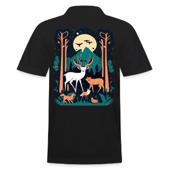 Enchanted Forest Wildlife Scene – Nature Adventure - Men's Polo Shirt - black - Back - Kai (181cm)