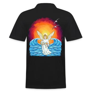 Angel Sunset Sea Waves Nature - Men's Polo Shirt - black - Back - Kai (181cm)