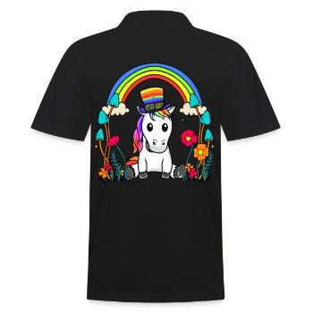 LGBT Regenbogen Einhorn Regenbogenfahne - Männer Poloshirt - Schwarz - Hinten - Kai (181cm)