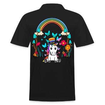 LGBT Regenbogen Regenbogenfahne Einhorn - Männer Poloshirt - Schwarz - Hinten - Kai (181cm)