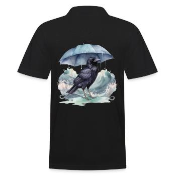 Vogel Vögel Regenschirm Wetter Küste Meer - Männer Poloshirt - Schwarz - Hinten - Kai (181cm)