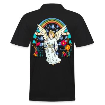 Regenbogen Engel Schutzengel Schmetterlinge Blume - Männer Poloshirt - Schwarz - Hinten - Kai (181cm)