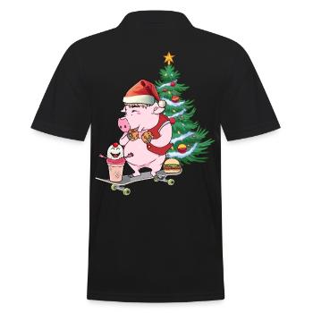 Schwein Bescherung Nikolaus Weihnachten Skater - Männer Poloshirt - Schwarz - Hinten - Kai (181cm)