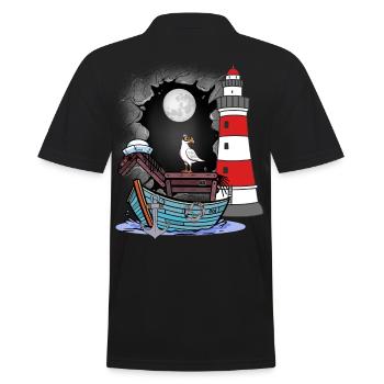 maritim Seepferd Boot Leuchtturm Möwe Kinder - Männer Poloshirt - Schwarz - Hinten - Kai (181cm)