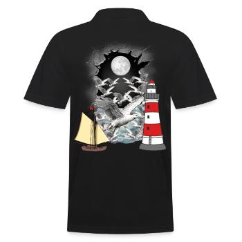 maritime, seagulls, seagull, lighthouse, sailing ship, boat - Men's Polo Shirt - black - Back - Kai (181cm)