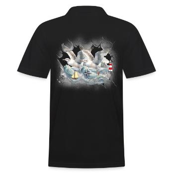 maritime, seafaring, seagulls, seagulls, lighthouses, sailing ships - Men's Polo Shirt - black - Back - Kai (181cm)