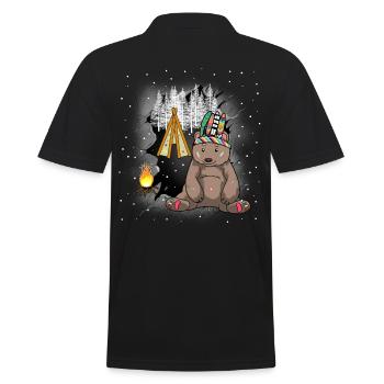 Shaman Bear Teepee Campfire Wild West Bears - Men's Polo Shirt - black - Back - Kai (181cm)