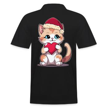 Chat Amour Père Noël Coeur Père Noël Noël - Polo Homme - noir - Dos - Kai (181cm)