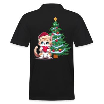 Père Noël Chaton Arbre de Noël Santa Cats - Polo Homme - noir - Dos - Kai (181cm)