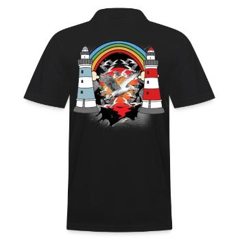 maritime, lighthouse, lighthouses, seagulls, seagulls - Men's Polo Shirt - black - Back - Kai (181cm)