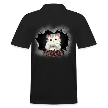 Chat Chats Chaton Roses Salutations Anniversaire - Polo Homme - noir - Dos - Kai (181cm)