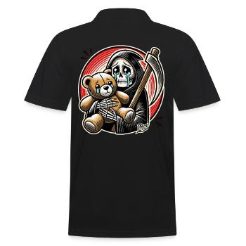 Crying Grim Reaper cuddling a stuffed animal - Men's Polo Shirt - black - Back - Kai (181cm)