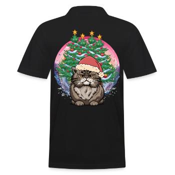 Nikolaus Weihnachtsmann Katze Katzen Santa Xmas - Männer Poloshirt - Schwarz - Hinten - Kai (181cm)