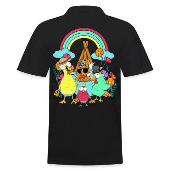 Rainbow Hippie Teepee Chickens Stoner Chicken - Men's Polo Shirt - black - Back - Kai (181cm)