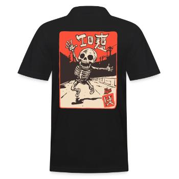 Japanese Edo Japan Retro Cartoon Skeleton - Men's Polo Shirt - black - Back - Kai (181cm)