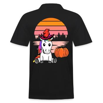 Halloween Einhorn Einhörner Pferd Pferde Kürbis - Männer Poloshirt - Schwarz - Hinten - Kai (181cm)