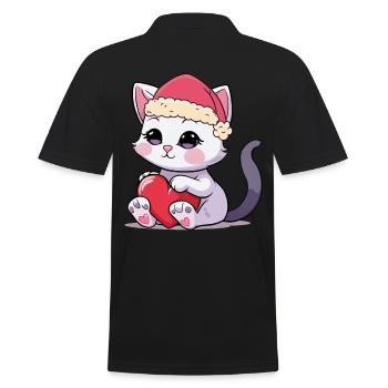 Kinder Kind Weihnachten Katze Katzen Xmas Santa - Männer Poloshirt - Schwarz - Hinten - Kai (181cm)