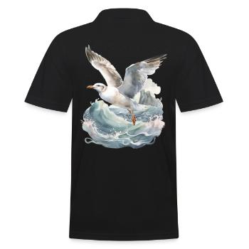 tempête, mer, vagues, côte, mouette, mouettes, maritime - Polo Homme - noir - Dos - Kai (181cm)