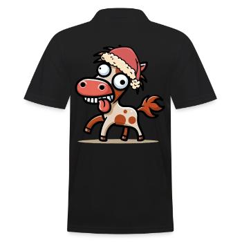 Crazy Santa Claus Père Noël Cheval Chevaux - Polo Homme - noir - Dos - Kai (181cm)