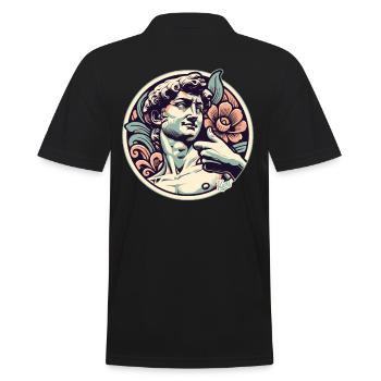 David mit Daumen hoch in Florenz mit Blumen - Männer Poloshirt - Schwarz - Hinten - Kai (181cm)