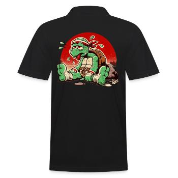 Erschöpfte Kampfsport-Schildkröte macht Pause - Männer Poloshirt - Schwarz - Hinten - Kai (181cm)