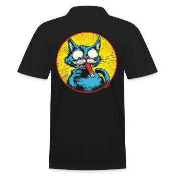 Cool Blue Antihero Cat - Men's Polo Shirt - black - Back - Kai (181cm)