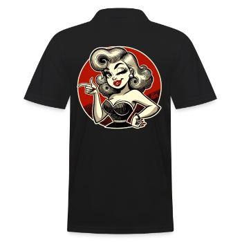 Retro-Blondine mit Zwinkern und Schnipsen - Männer Poloshirt - Schwarz - Hinten - Kai (181cm)