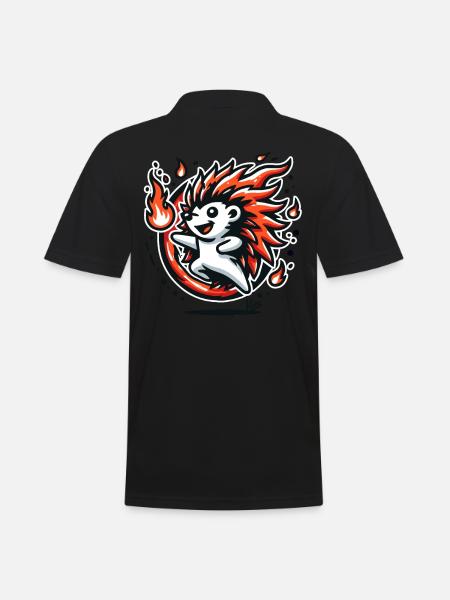 Cheerful hot hedgehog with fire - Men's Polo Shirt - black
