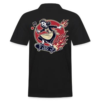 Femme au foyer culte faisant du skateboard sur du skateboard - Polo Homme - noir - Dos - Kai (181cm)