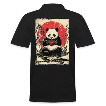 Panda mit Suppe im Bambuswald - Männer Poloshirt - Schwarz - Hinten - Kai (181cm)