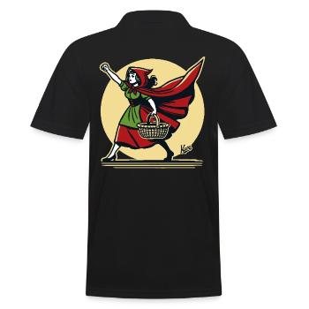 Strong little fairy tale girl in red cape - Men's Polo Shirt - black - Back - Kai (181cm)