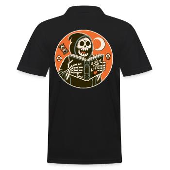 Grim Reaper reads guidebook book for life - Men's Polo Shirt - black - Back - Kai (181cm)