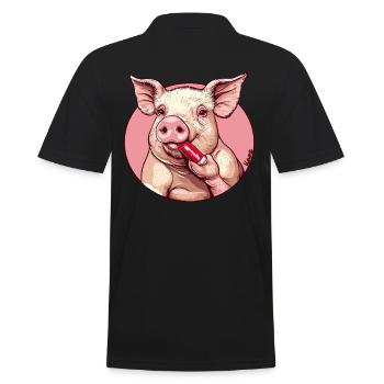 Pig puts on make-up – lipstick and glamour - Men's Polo Shirt - black - Back - Kai (181cm)