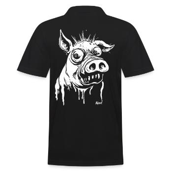 lustiges Horror-Schwein - Männer Poloshirt - Schwarz - Hinten - Kai (181cm)