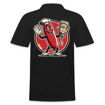 lecker glücklicher Koch: Bratwurst mit Sauce - Männer Poloshirt - Schwarz - Hinten - Kai (181cm)