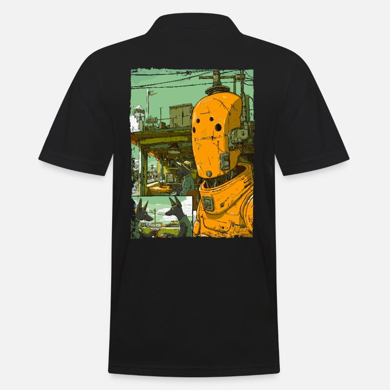 Cartoon einer Sci-Fi-Dystopie mit Roboter - Männer Poloshirt - Schwarz