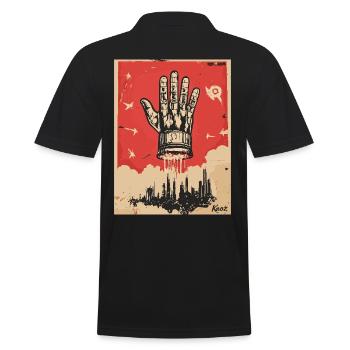 Die Hand im Propaganda Stil - Männer Poloshirt - Schwarz - Hinten - Kai (181cm)