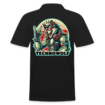 Techno-Wolf: Electronic Music Beats - Men's Polo Shirt - black - Back - Kai (181cm)