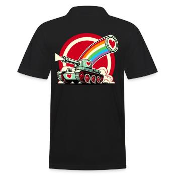 Regenbogen-Panzer, schießt Herzen der Liebe - Männer Poloshirt - Schwarz - Hinten - Kai (181cm)