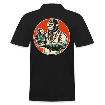 Gorilla Papa mit Baby - Männer Poloshirt - Schwarz - Hinten - Kai (181cm)