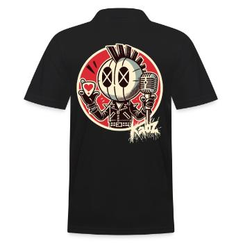 Punk-Rocker mit Mikrofon & Herz-Pick - Männer Poloshirt - Schwarz - Hinten - Kai (181cm)
