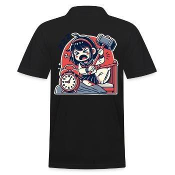 Müdes Mädchen mit Hammer und ein Wecker - Männer Poloshirt - Schwarz - Hinten - Kai (181cm)