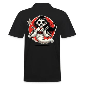 lustiger Japanischer Cartoon Geister-Geisha - Männer Poloshirt - Schwarz - Hinten - Kai (181cm)