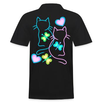 Katzen Sommer Kind Kinder Kätzchen Retro 80er - Männer Poloshirt - Schwarz - Hinten - Kai (181cm)