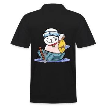 maritim Katze witzig Fischer Fisch Kinder Seemann - Männer Poloshirt - Schwarz - Hinten - Kai (181cm)