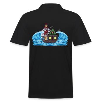 Maritime House Boat Peanut Sailor Sea Lighthouse - Men's Polo Shirt - black - Back - Kai (181cm)