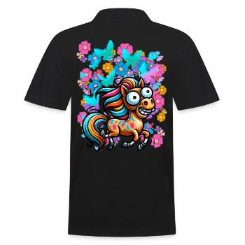 Pferd Pferde Frühling Blumen Insekten Kinder - Männer Poloshirt - Schwarz - Hinten - Kai (181cm)