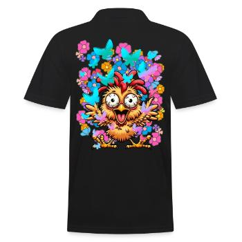 Poulet Poulets Printemps Fleurs Papillons Drôle - Polo Homme - noir - Dos - Kai (181cm)